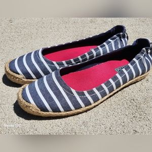 Sperry Top Sider Womens Ballet Flat  Espadrille ● Navy white stripe ● Size 7.5 M